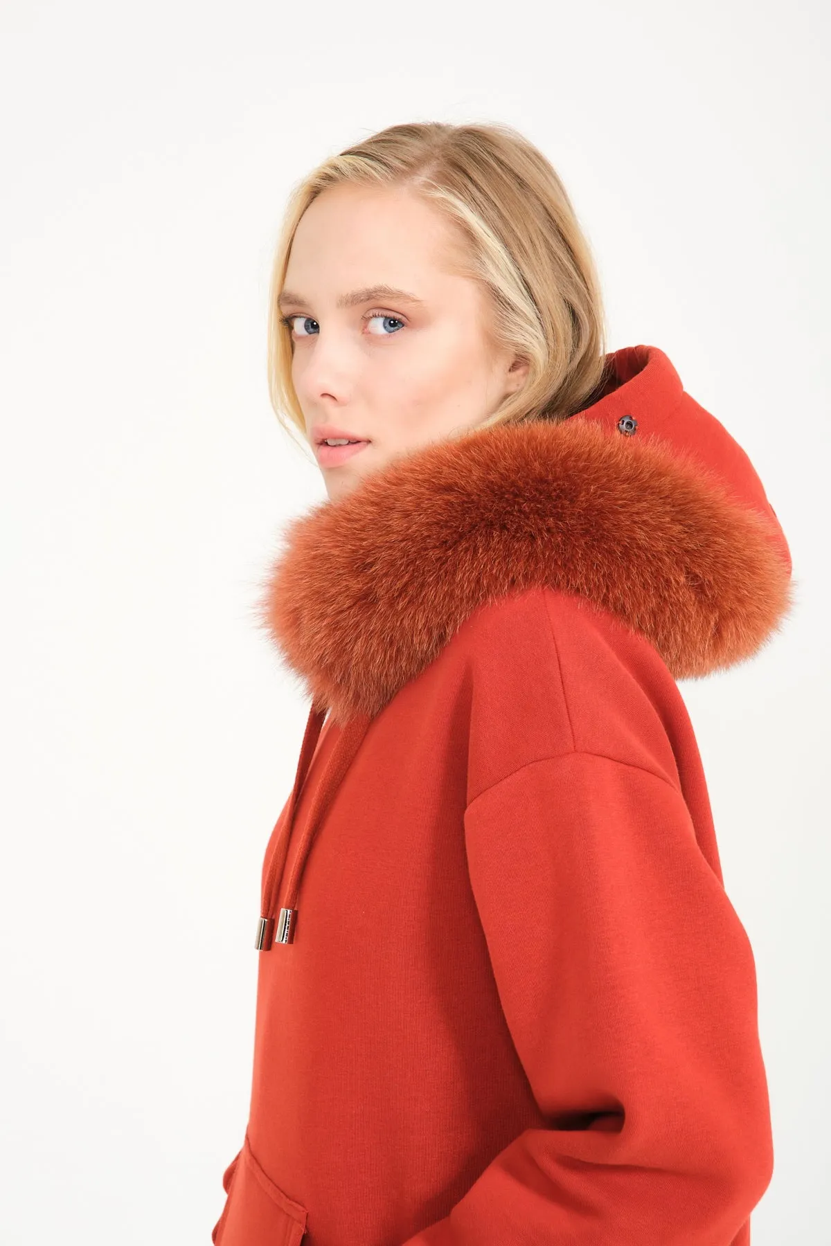 Luxe Cotton Hoodie with Fox Fur Hood