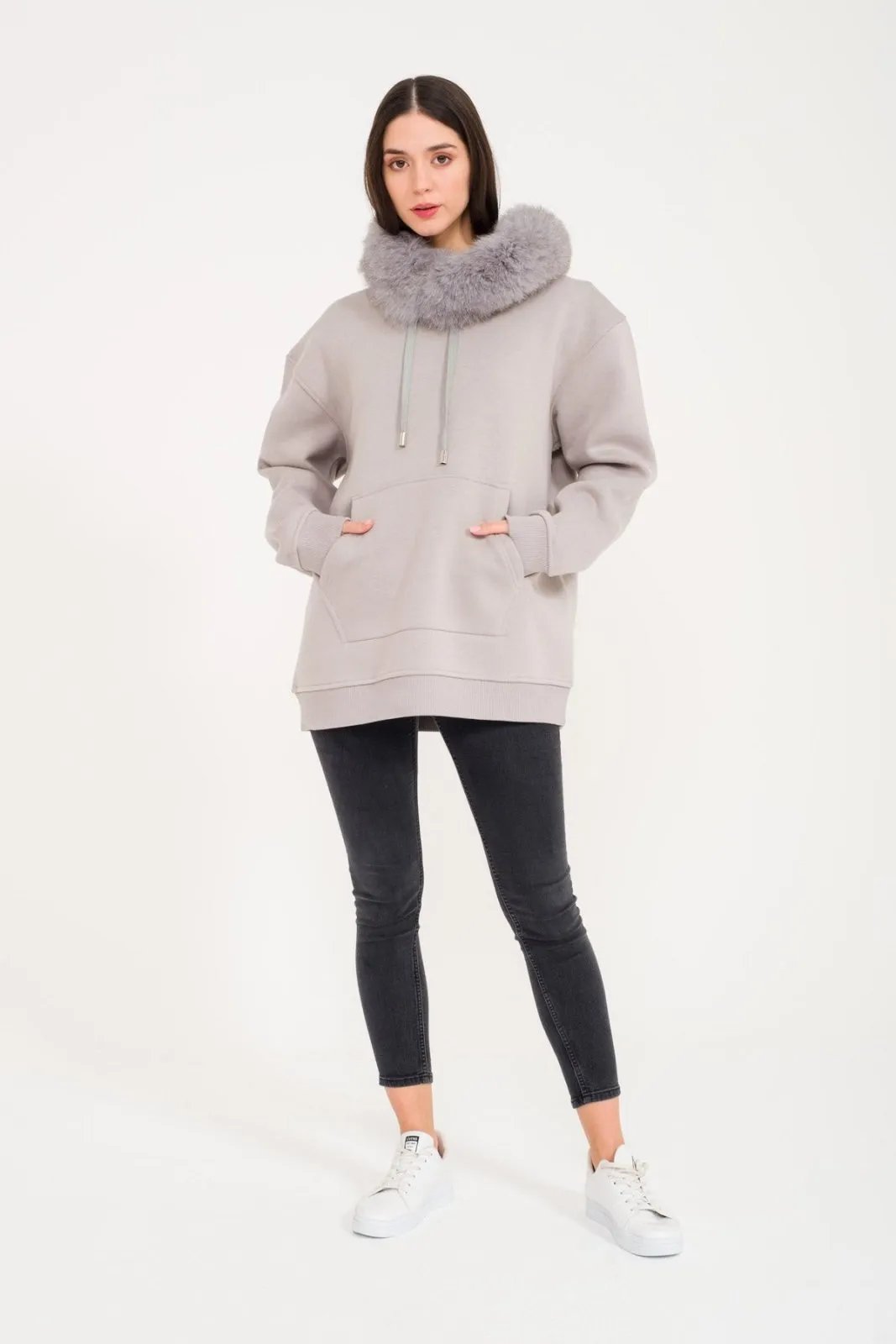 Luxe Cotton Hoodie with Fox Fur Hood